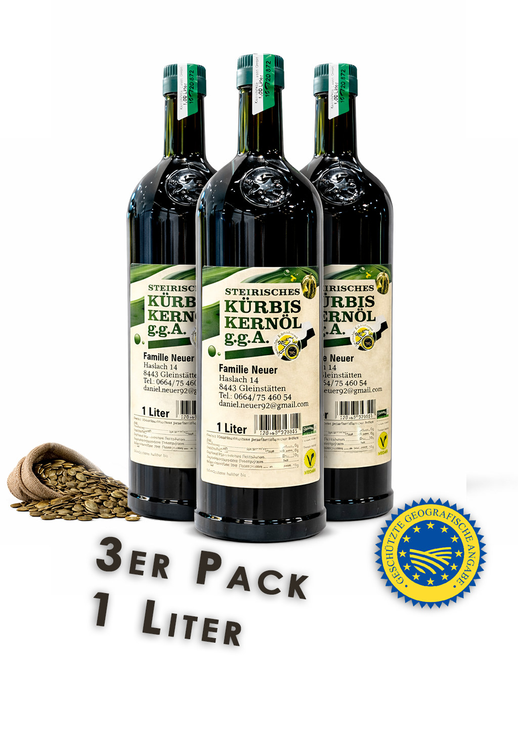 Styrian Pumpkin Seed Oil PGI – 3x 1000 ml | 100% natural
