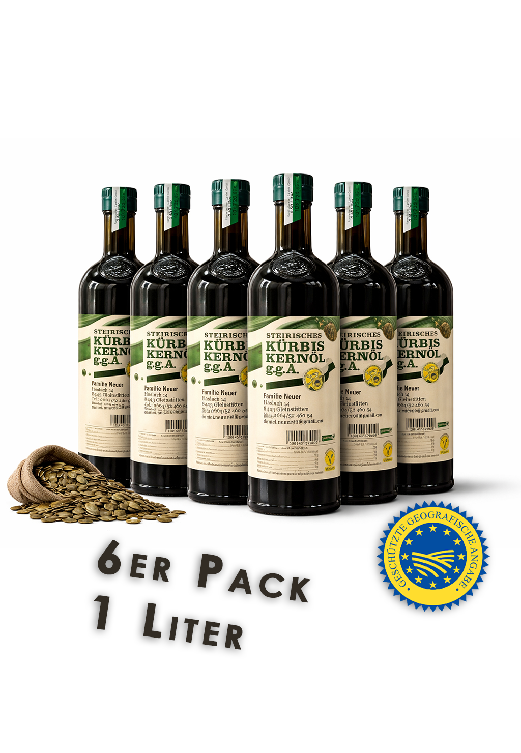 Steirisches Kürbiskernöl g.g.A. – 6x 1000 ml | 100% naturrein